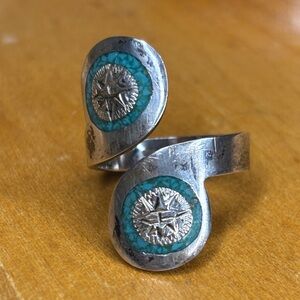 Vintage Silver Turquoise Star Wrap Ring Mexican